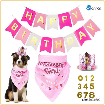 Pet Triangular Scarf Saliva Towel Pull Hanging Hanging Flags Happy Birthday Hat Number Party Suit Bronzing Gold Leaf Decoration