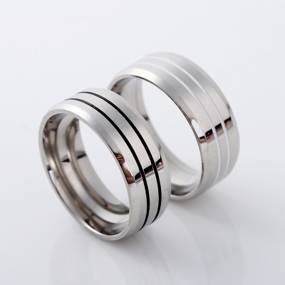 Factory Customized Fashion Simple Stainless Steel Couple Ring Creative Striped Titanium Steel Ring Cross-Border Hot Selling Bracelet