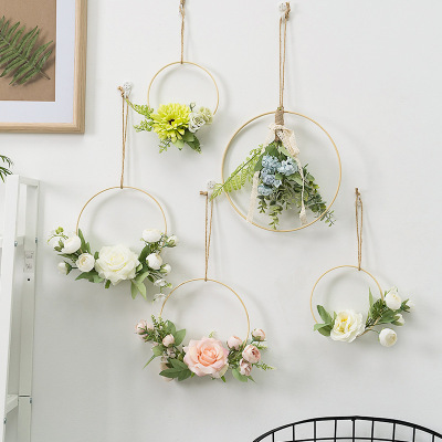 Nordic Instagram Style Wall Decoration Pendant Creative Pendants Living Room Bedroom Room Wall on the Wall Wall Decoration Iron Hoop Flower