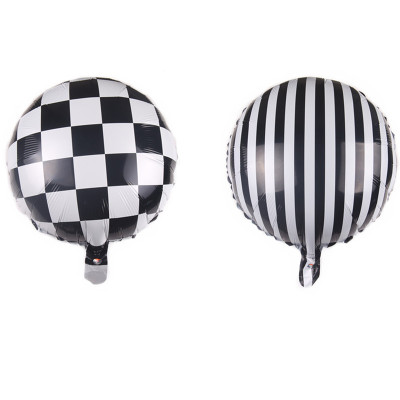 New 18-Inch Black and White Striped Plaid round Aluminum Balloon Baby Party Arrangement Aluminum Foil Helium Balloon Wholesale
