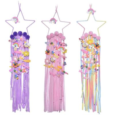 INS New Tassel Five-Pointed Star Pendant Children's Room Hair Clip Hairpin Storage Belt Girls Jewelry Organizing Rack Wall-Mounted