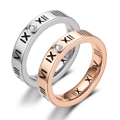 Wish Ring European and American Style Ring Roman Numerals Couple Ring Stainless Steel Ring Cross-Border Hot Accessories