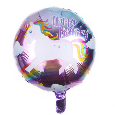 New 18-Inch round Rainbow Horse Balloon Aluminum Balloon Birthday Party Decoration Helium Balloon Wholesale