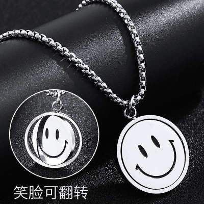 Hot Selling TikTok Same Rotating Ornament Stainless Steel Smiley Necklace Wholesale
