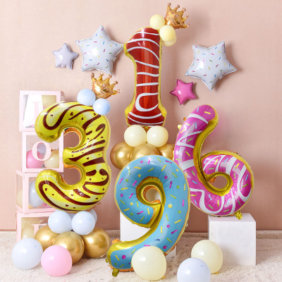 The New Digital Donuts Aluminum Film Balloon Birthday Party Supplies 32 Inch Us Version Ice Cream Aluminum Foil Digital Balloon