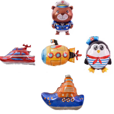 Yacht Water Transport Balloon Ship Submarine Toy Captain Harry Bear Cartoon Balloon Wholesale