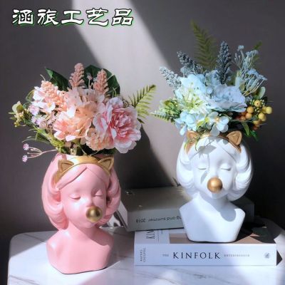 Factory Supply Resin Bubble Girl Set Artificial Flower Plant Decoration TV Cabinet and Tea Table Window Decorative Ornament