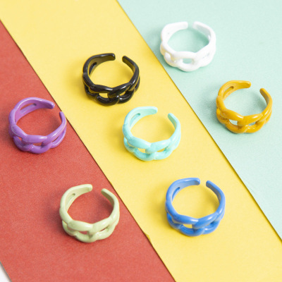 Candy Color Metal Hollow Design Ring Personality Retro Ring Shank Amazon Cross-Border Ring Macaron Korean Style
