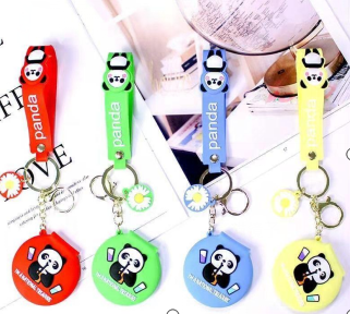Cartoon Cute Panda Doll Keychain Pendant Creative Multifunctional Mirror Key Chain Bag Ornaments