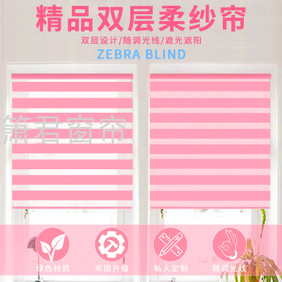 Monochrome Curtain Double-Layer Curtain Korean-Style Soft Gauze Curtain Office Kitchen Meeting Room Shading Sunshade Soft Gauze Roller Curtain