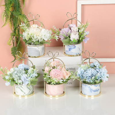 Nordic Fresh Hydrangea Potted Living Room and Dining Table Decoration Decoration Bow Flower Stand Elysee Factory Supply