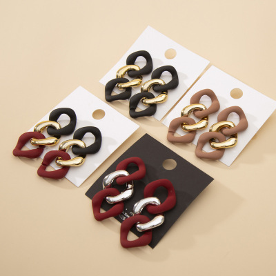CCB Geometric Earrings Casual Elegant Women's Earrings Red Hong Kong Style Earrings Vintage Earrings Cross-Border