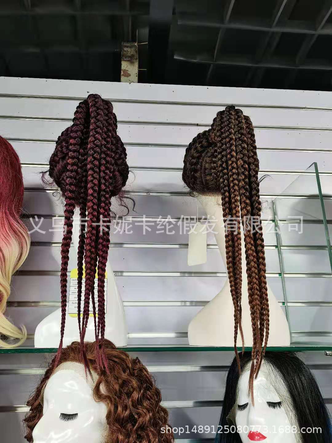 亚马逊跨境 多股辫子前蕾丝化纤头套 braid lace wig black women