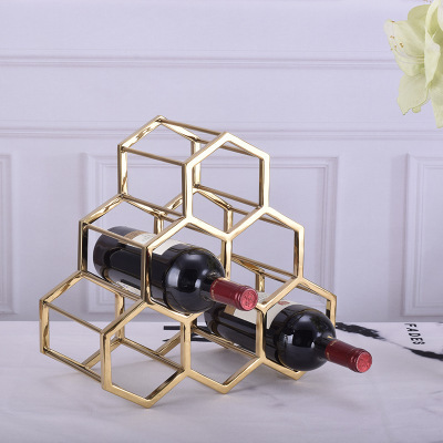 Creative Metal Honeycomb Wine Rack Wine Rack Nordic Model Room Villa Soft Home Decoration Wine Cabinet Decoration