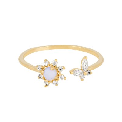 INS Trendy New Plum Blossom Butterfly Opening Ring 18K Gold Zircon Inlaid Adjustable Ring