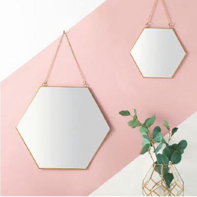 Nordic Minimalism Geometric Shape Gold Brass Hexagon Mirror Bathroom Mirror Hallway Mirror Cosmetic Mirror