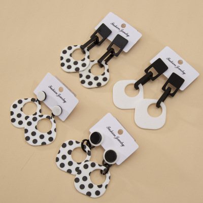 Korean Style Geometric Polka Dot Acrylic Earrings Black and White Color Matching Ins Style European and American Earrings Ear Rings Earrings