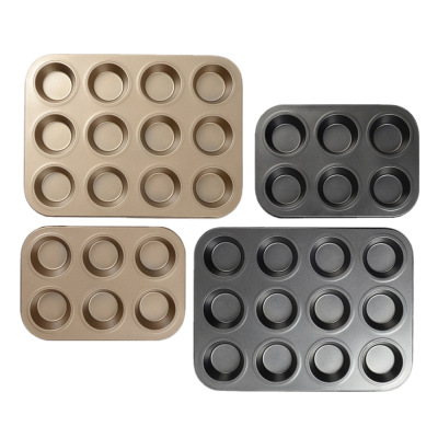 Non-Stick 6 12 Hole Cake Mold round Flat Muffin Cup Baking Pan Household Oven Baking Mold Metal Products