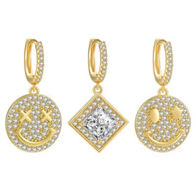 INS Style Diamond Smiley Face Earrings 18K Gold Color Protection Ornament Cute Smile Earrings Exclusive for Cross-Border