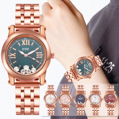 Factory in Stock Roman Scale Watch Women's Watch New Steel Belt Women's Quartz Watch Fashion Rolling Rhinestone Watch