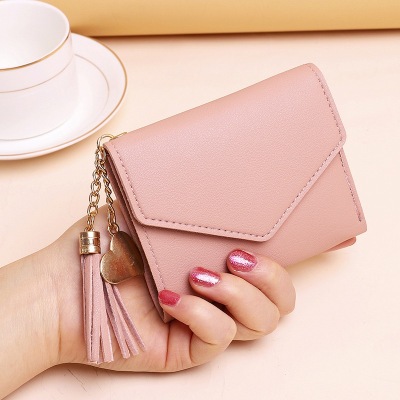Women's Wallet 2021 New Short Tassel Pendant Lychee Pattern Wallet Card Holder Hand Holding Cute Coin Purse Now