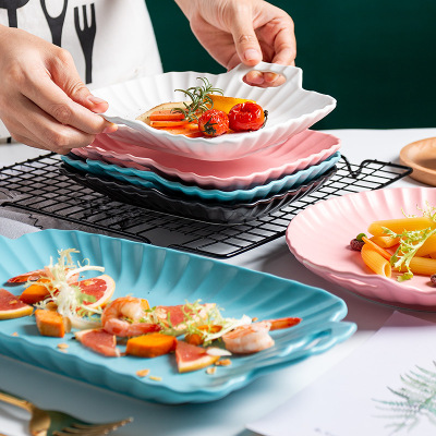Household Creative Color Glaze Binaural Hollow Chrysanthemum Ceramic Ovenware Commercial Swing Plate Dinner Plate Fruit Plate Foreign Trade Cross-Border