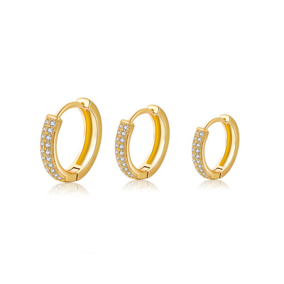 Cross-Border Hot Selling round Ring Earrings Brass Gold Plated Color Retaining Ornament Full Rhinestone Zircon Texture Earrings Earrings