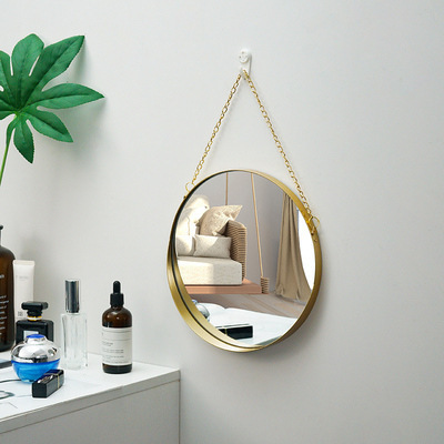 Nordic Light Luxury Iron Bathroom Mirror Bathroom Wall-Hanging Mirror Ins Internet Celebrity Dressing Mirror Decorative Mirror Full-Length Mirror round Mirror