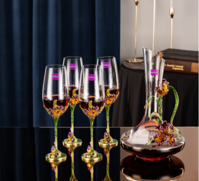 Vj8059/L5 Crystal Glass Wine Cups Set Enamel Wine Set