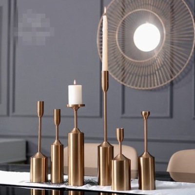 Nordic Light Luxury Metal Six-Piece Set Wedding Table Simple Romantic Props Candlelight Dinner Decoration Iron Candlestick