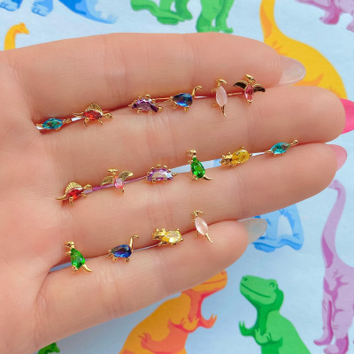 INS Style Dinosaur Series Earrings 18K Gold Color Protection Ornament Tropical Rainforest Animal Earrings Earrings