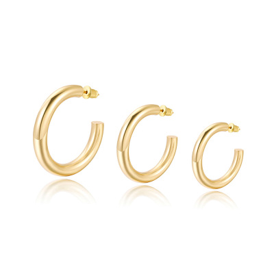Cross-Border Hot Sale Gold C- Shaped Earrings 18K Gold Color Protection Ornament Glossy Large Hoop Earrings Earrings