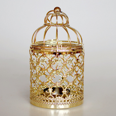 Cross-Border European-Style Gold Plating Metal Craft Products Bird Cage Candlestick Home Decoration Wedding Props