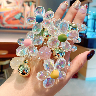 INS Girl Mermaid Transparent Flower Telephone Line Internet Celebrity All-Matching Hair Rope Korean Rubber Band Female Hairtie Hair Ring