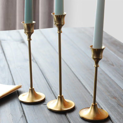 Nordic Imitation Brass Candlestick Decoration Romantic Modern Light Luxury Model Room Candlelight Dinner Western Food Wedding Soft Furnishings