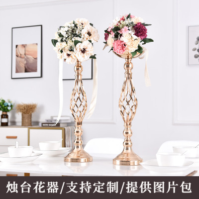 Wedding Props T-Stand Road Lead Twist Candlestick Decoration Iron Vase Main Table Flower Vase Wedding Scene Sign-in Decoration