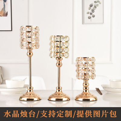 European-Style Gold Crystal Candlestick Cross-Border Home Decorations and Accessories Wrought Iron Candlestick Wedding Ceremony Candlelight Dinner Props