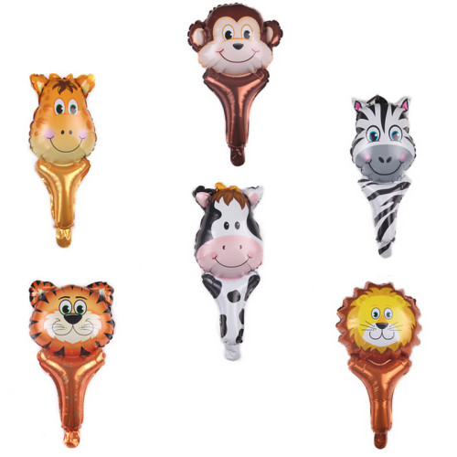 new cartoon animal hand stick aluminum film balloon cartoon tiger middle stick racket refueling percussion stick balloon wholesale