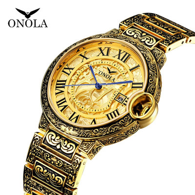 New Classic Cross-Border Hot Fashion Retro Watch Calendar Men's Large Plate Gold Watch Steel Belt Quartz Watch Men's