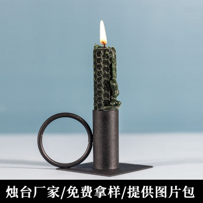 Cross-Border New Arrival European Style Candle Holder Metal Iron Art Candlestick Decoration Aromatherapy Container Black Candlestick 2 Pack