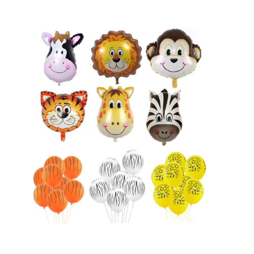 Jungle Theme Party Balloon Set Forest Medium Animal Head Aluminum Balloon Animal Pattern 12-Inch Rubber Balloons