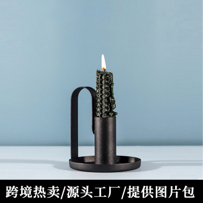 Manufacturers 2021 Cross-Border Simple Small Black Iron Metal Candle Holder Ornaments Put Candle Holder