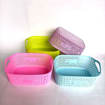 Square Storage Basket Storage Basket Storage Basket Hollow Basket Cosmetic Accessories Storage Basket Colored Plastic 1 Yuan