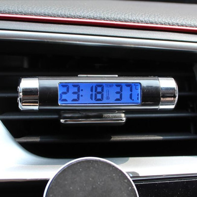 Car Air Outlet Clip Small Clock Thermometer Car Electronic Clock Thermometer with Backlight