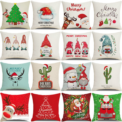 New Christmas Cartoon Santa Claus Linen Pillow Cover Cross-Border Christmas Tree Home Pillow Enterprise Gift