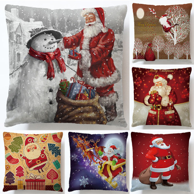 Factory Customized Linen Pillow Cover Santa Claus Sofa Cushion Cover Christmas Car Cushion Cushion Wholesale