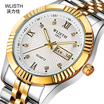 Watch Stainless Steel Golden Couple Watch Business Men's Watch Women's Waterproof Non-Mechanical Watch Gift Wholesale