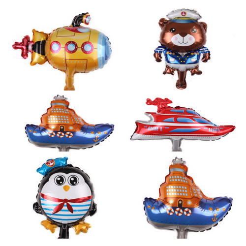 Mini speedboat Submarine Ship Marine Series Transportation Tools Aluminum Film Balloon Birthday Party Arrangement Balloon 