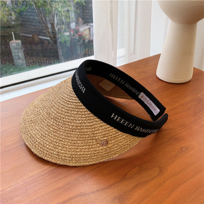 Raffia Air Top Hairpin with Top Hat Female Sun Protection Fashion Trending Face-Covering Sun-Shade Hat Headband Hat Beach Weaving Straw Hat