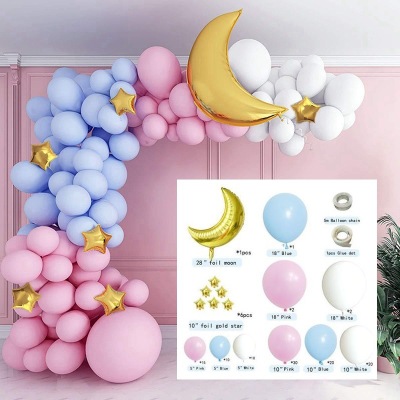 Amazon Cross-Border Maca Pink and Blue Balloon Chain Set Birthday Party Supplies Big Moon Atmosphere Layout Supplies